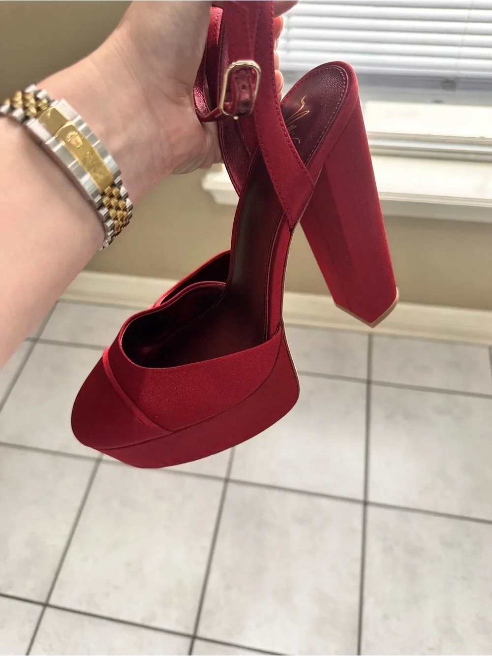 Antonio Melani x The Nat Note Pia pumps Women's Red Ankle-Strap Platform Heels 9